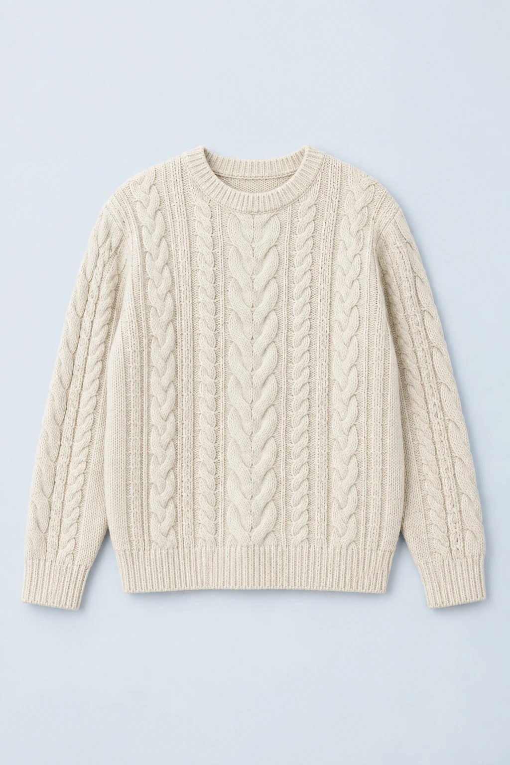 Ecru Ecru Cable-knit Crew-neck Sweater